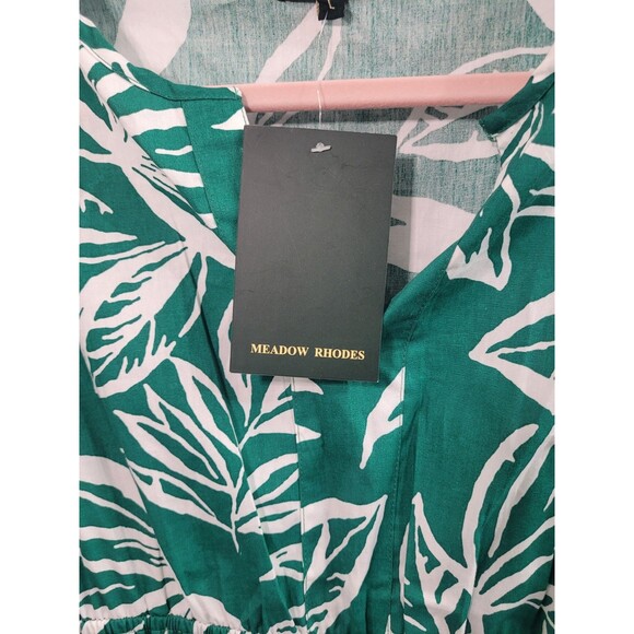 NWT Meadow Rhodes Green Leaf Print Summer Midi Dress Size Large - Picture 3 of 8
